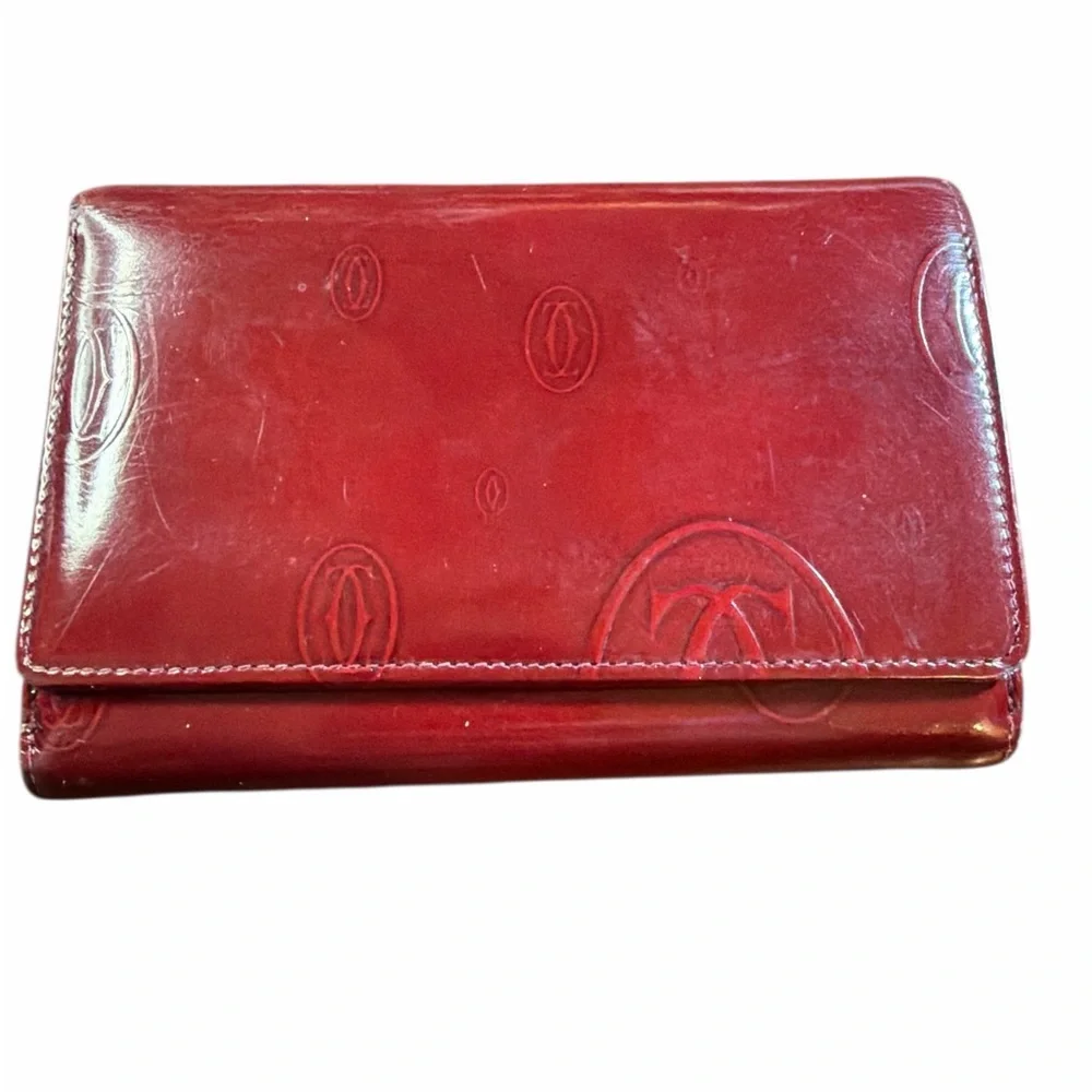 Authentic Cartier Happy Birthday Patent Leather Wallet - Bordeaux - Picture 1 of 6